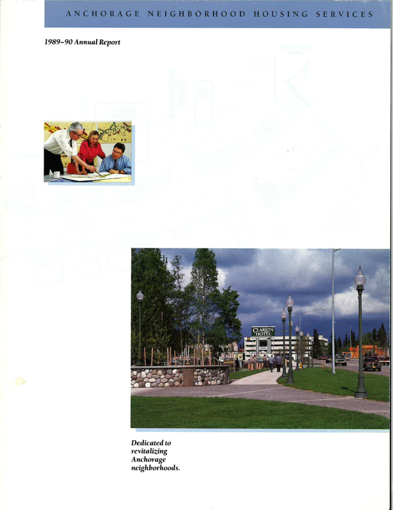 1989-1990 Annual report cover for Anchorage Neighborhood Housing Services Inc.
