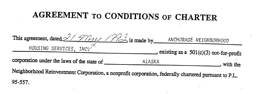 1993 ANHS charter document for NeighborWorks America